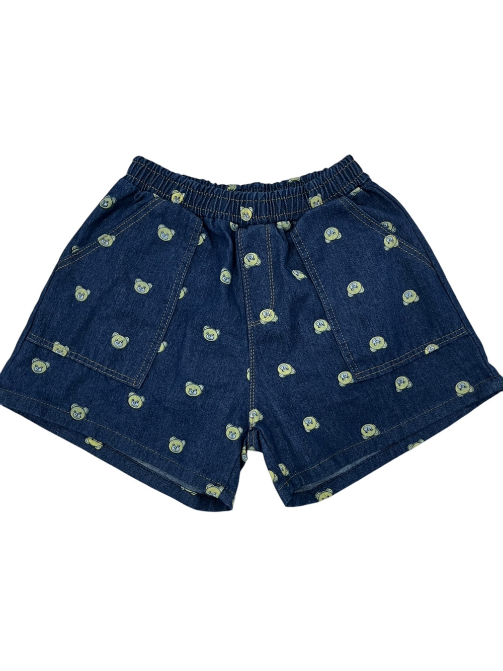 Retro Teddy Bear Bike Shorts Womens Small Blue High Waist Stretch Cute